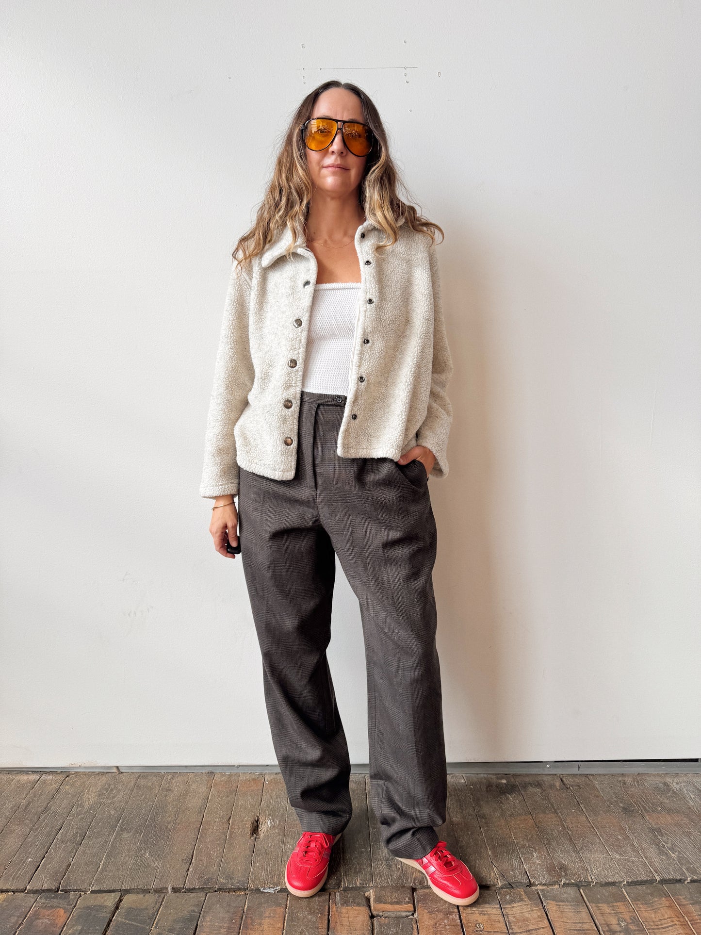 Oatmeal Boucle Snap Front Sweater Jacket (S)