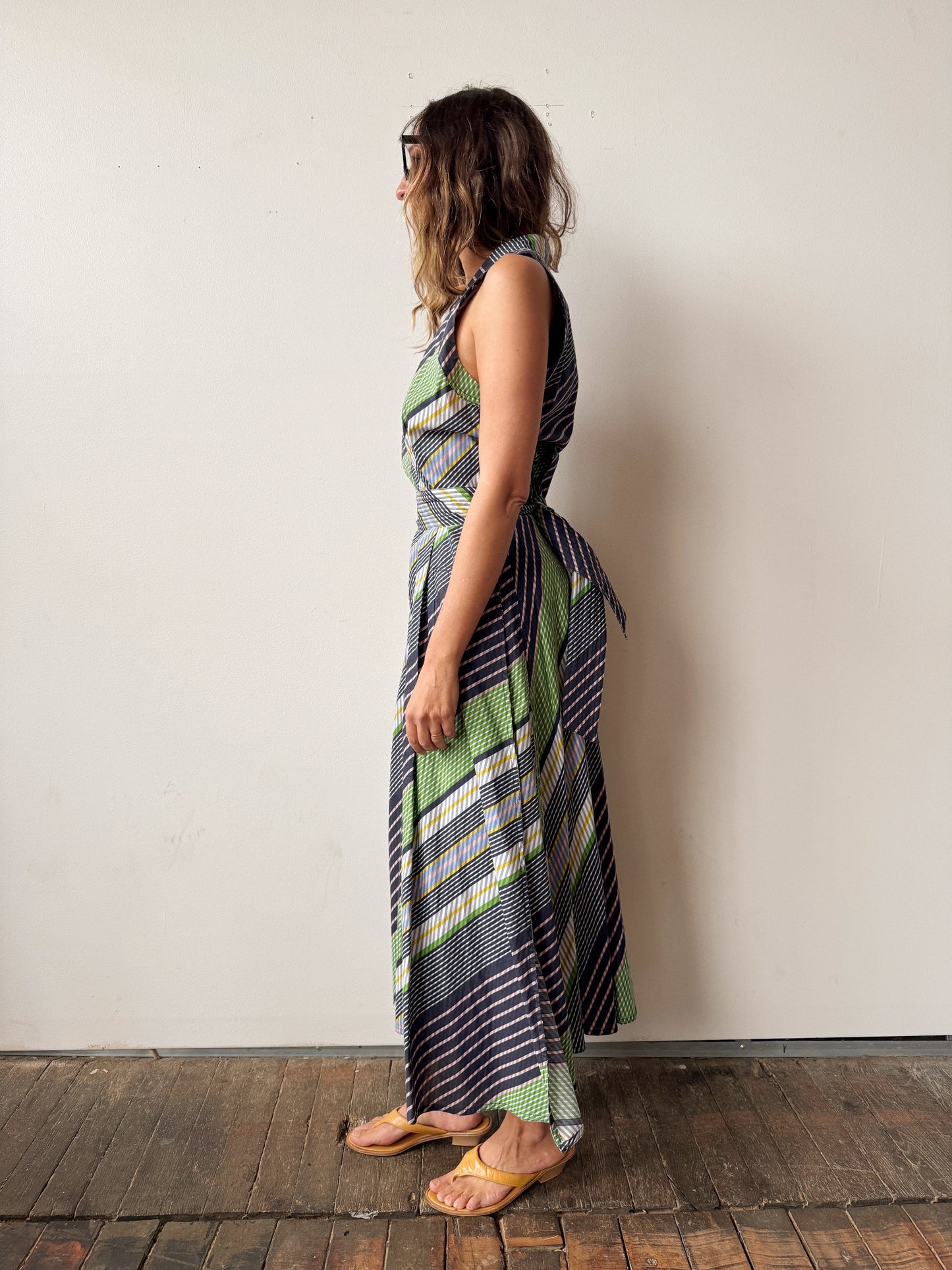 Overprinted Striped Wrap Dress (S)
