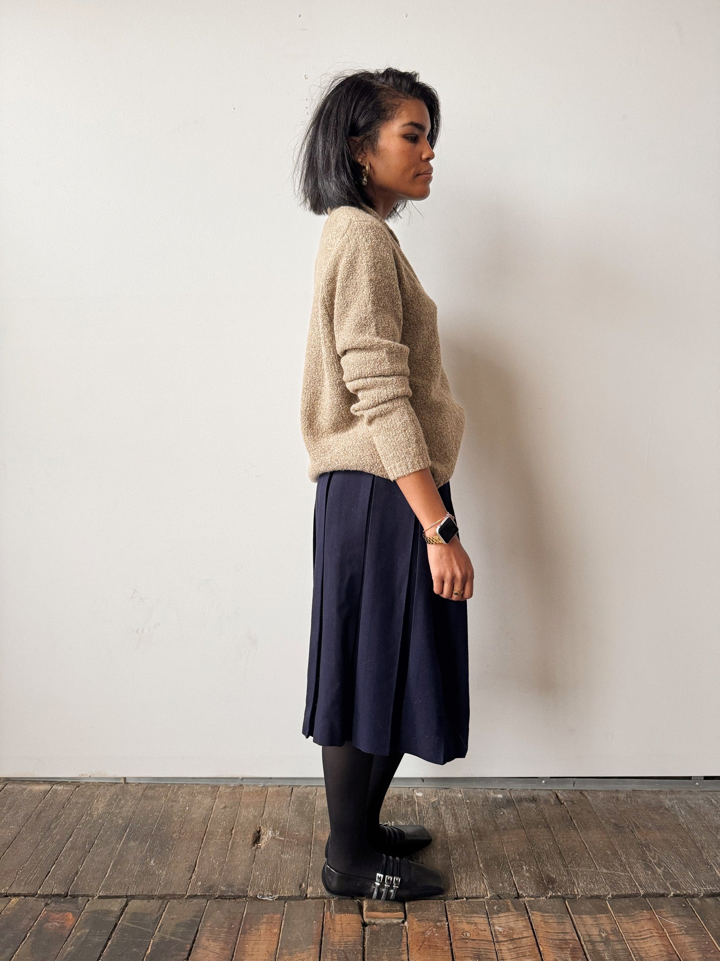 Oatmeal Boucle Cardigan Sweater (M)