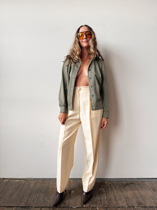 70s Green Herringbone Blouse (XS)