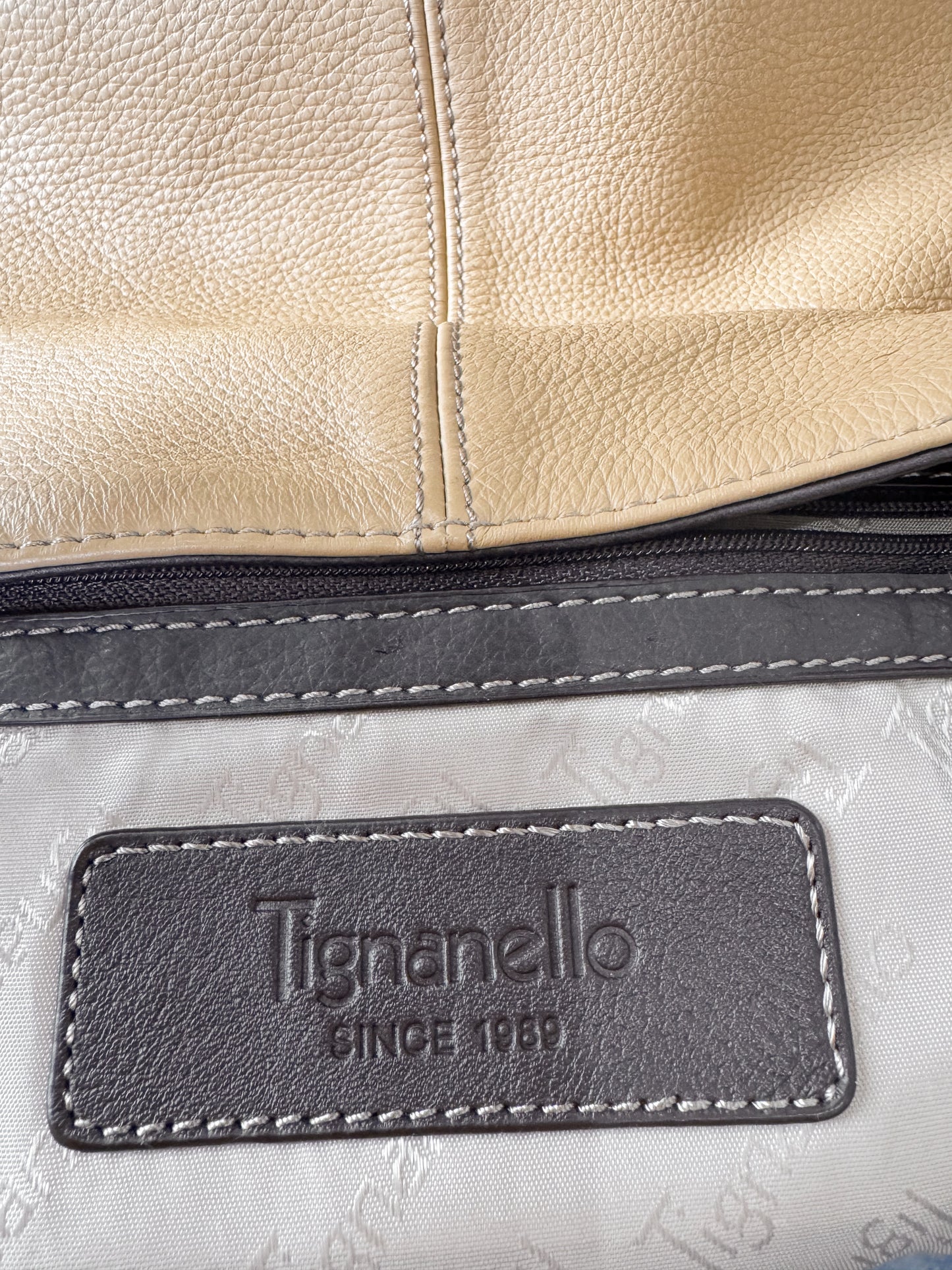 90s Tignanello Leather Two-Tone Satchel Shoulder Bag