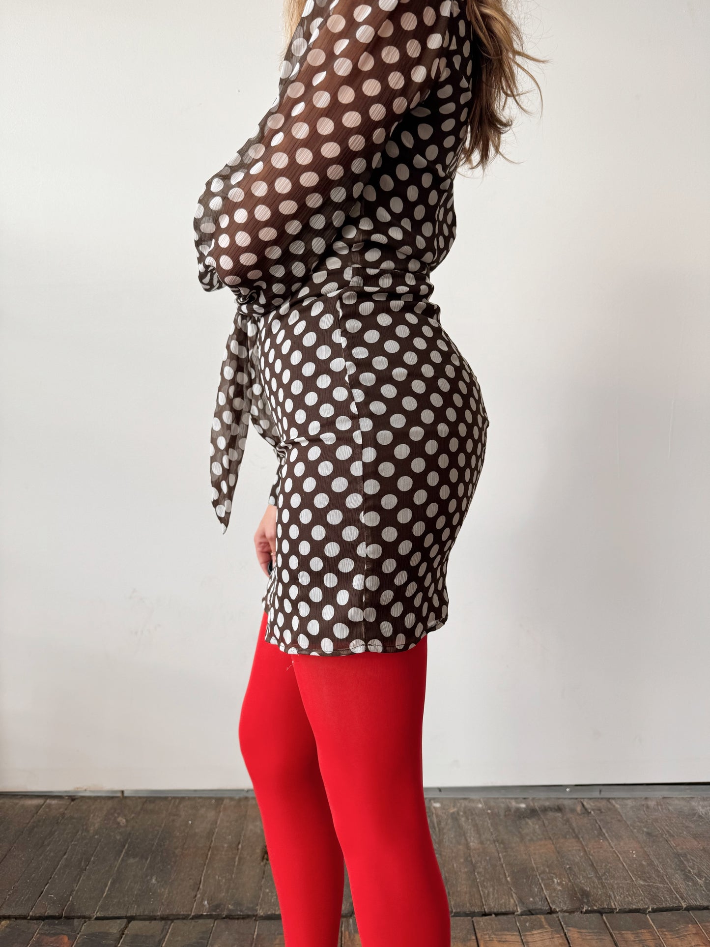 Brown Polka Dot Contemporary Dress (XXS)