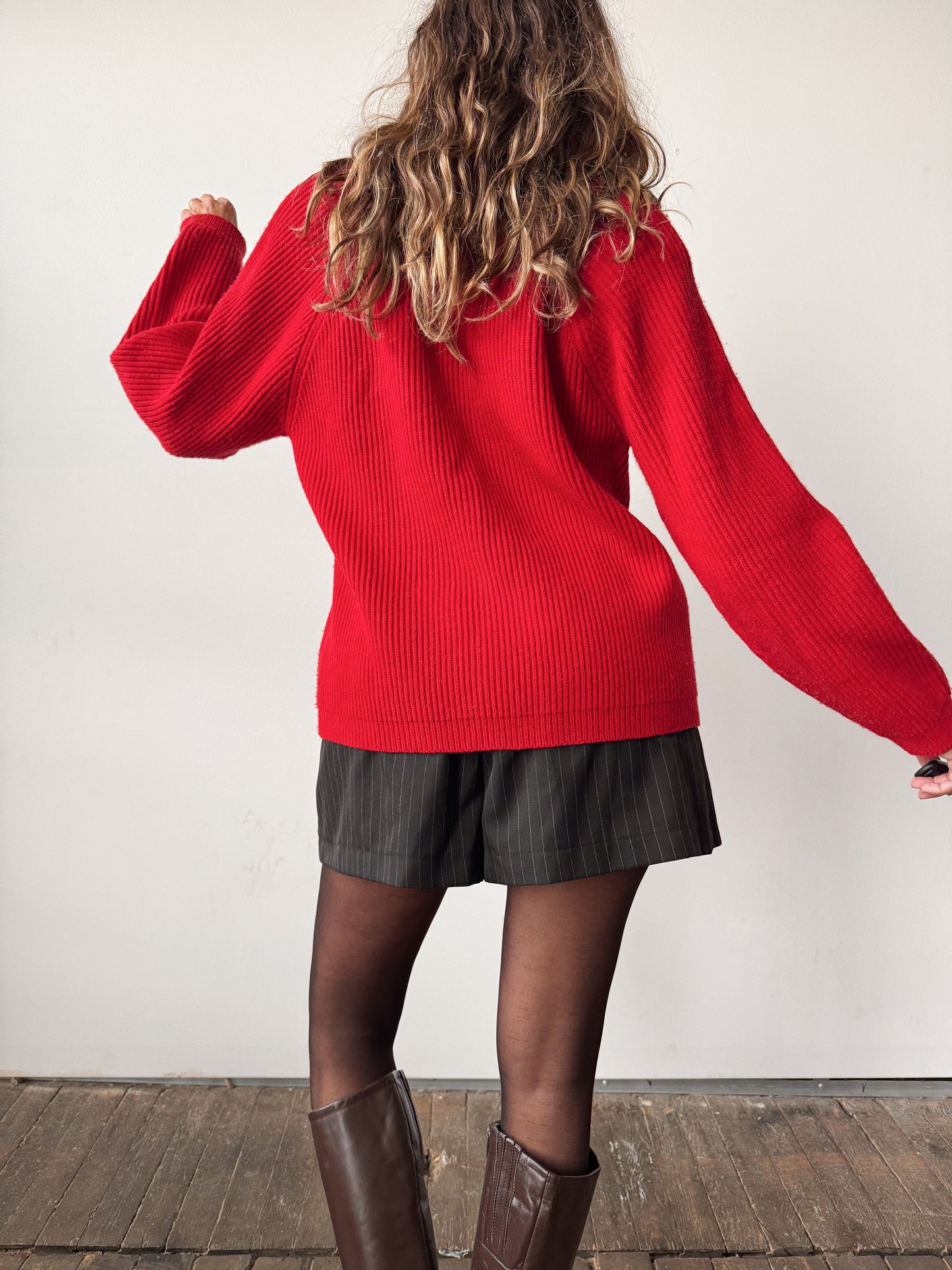 Red Ribbed Knit 90s Cardigan (S)