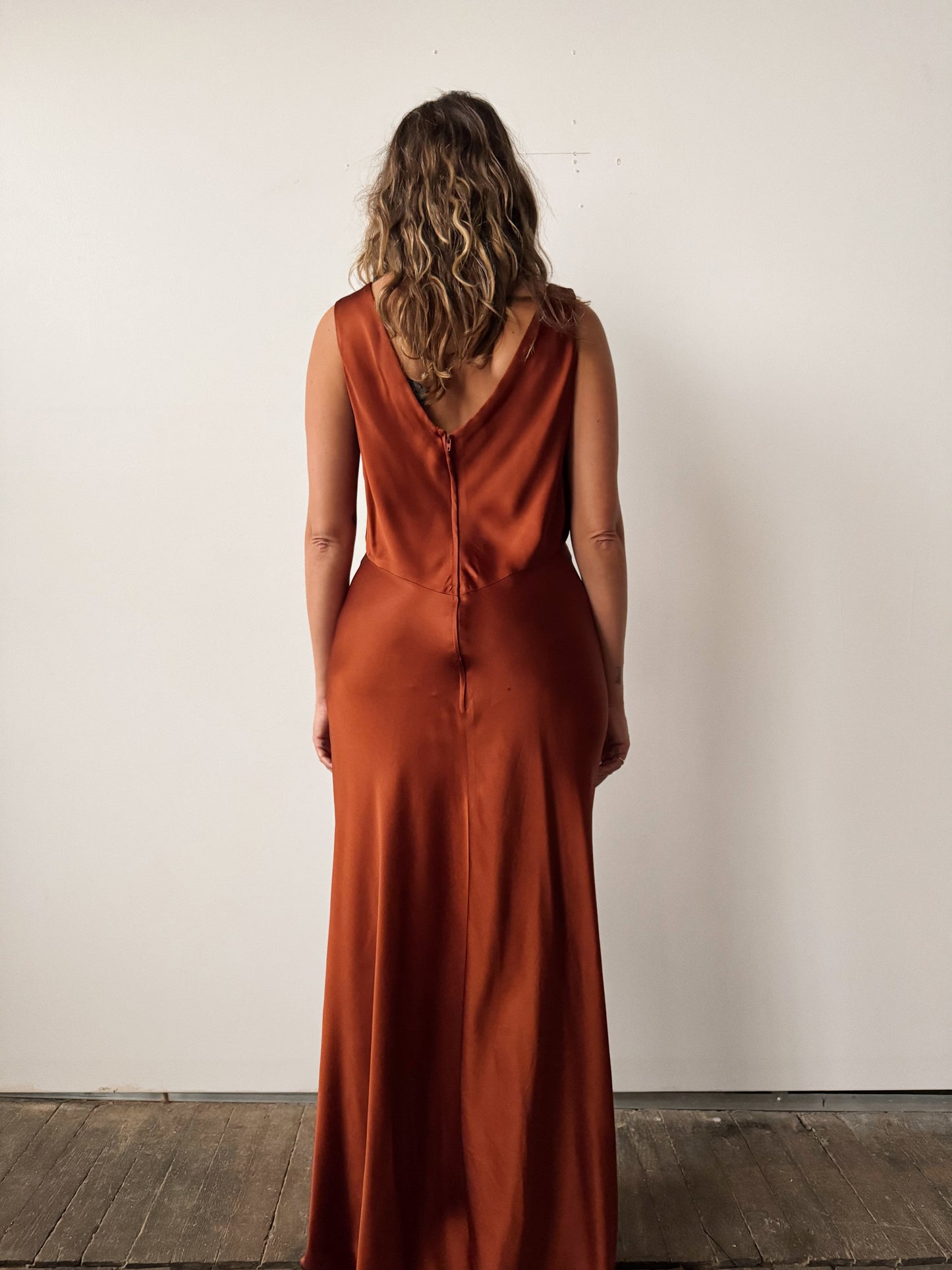 Rust Sateen Maxi Dress (M)