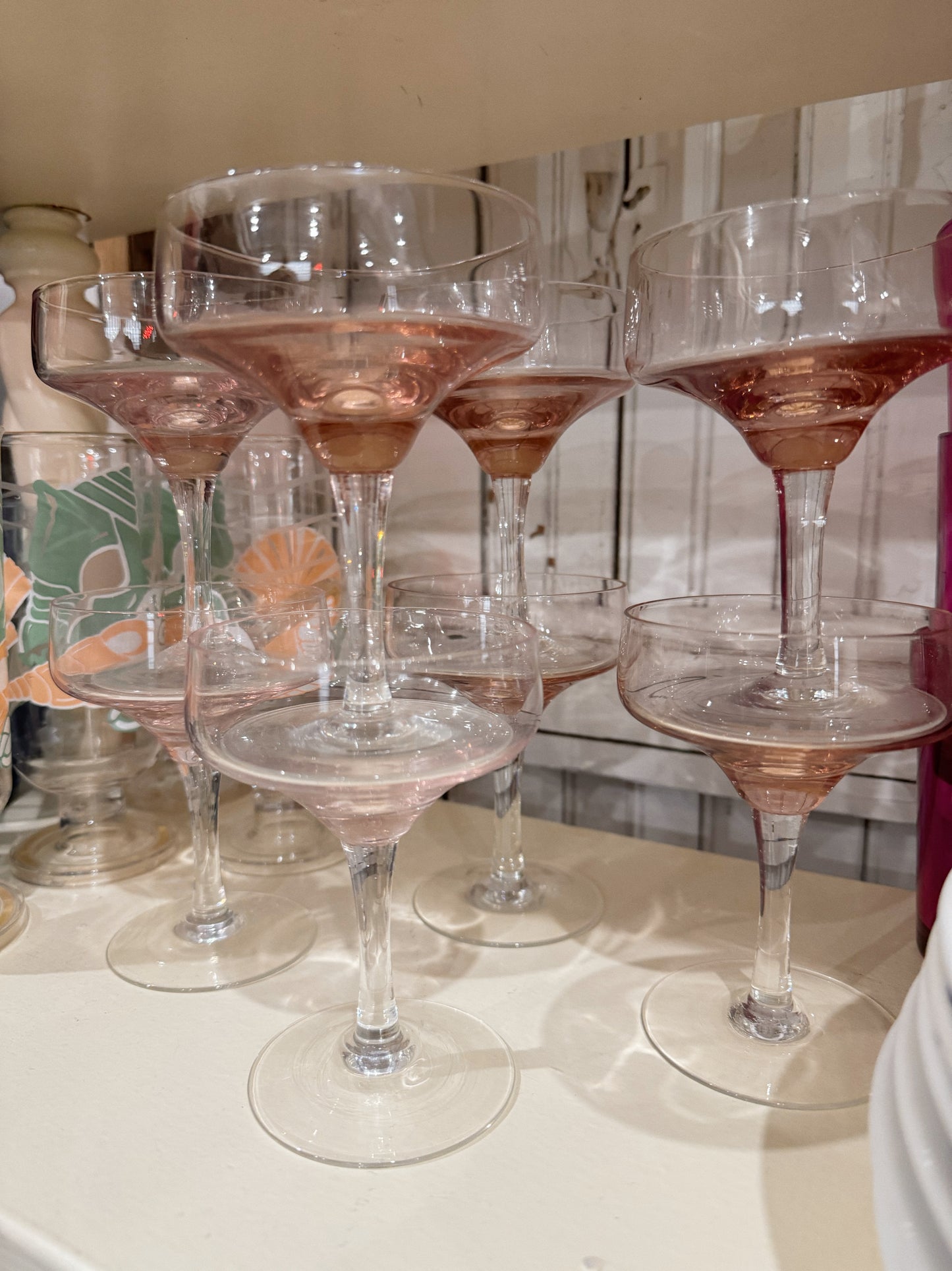 Pink Glass Coupes, Set of 4