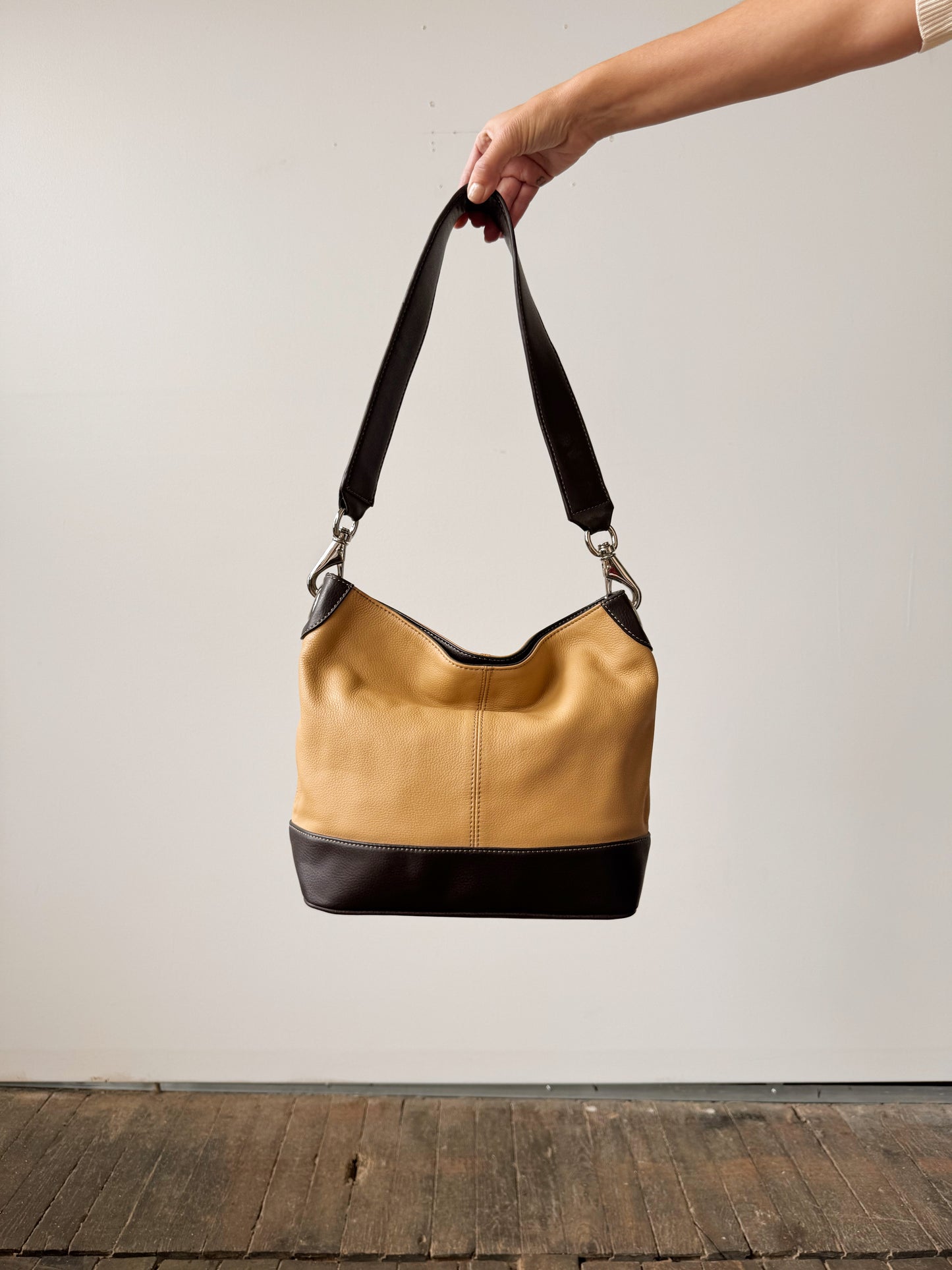 90s Tignanello Leather Two-Tone Satchel Shoulder Bag