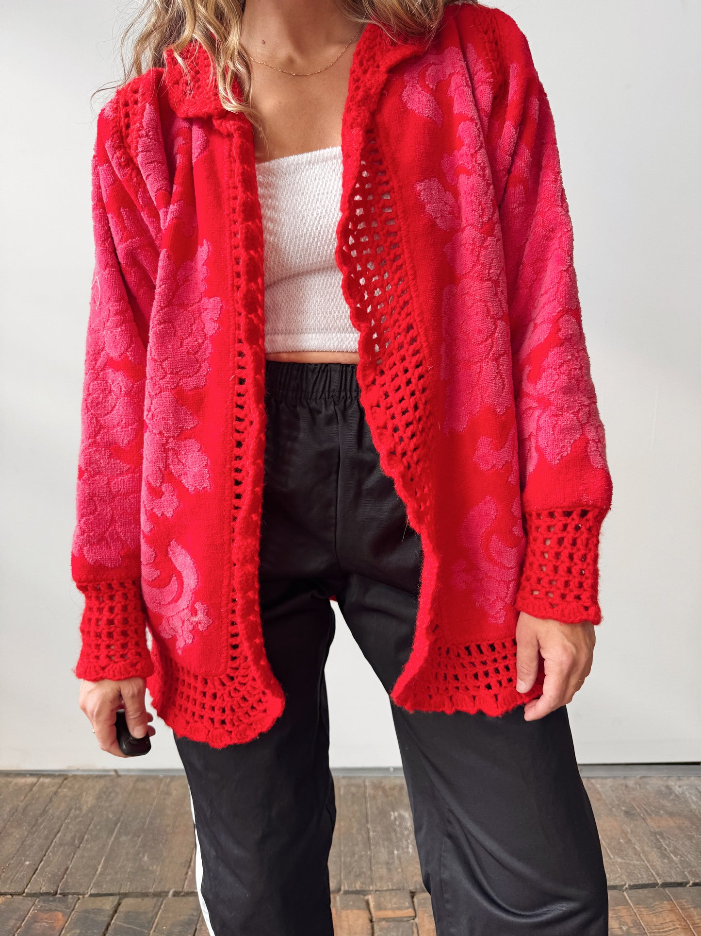 70s Reworked Towel and Crochet Cardigan (M)