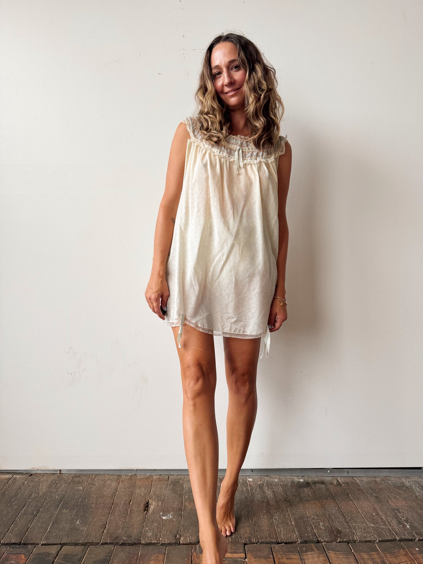 60s Lace and Embroidery Babydoll Sleep Set (M)