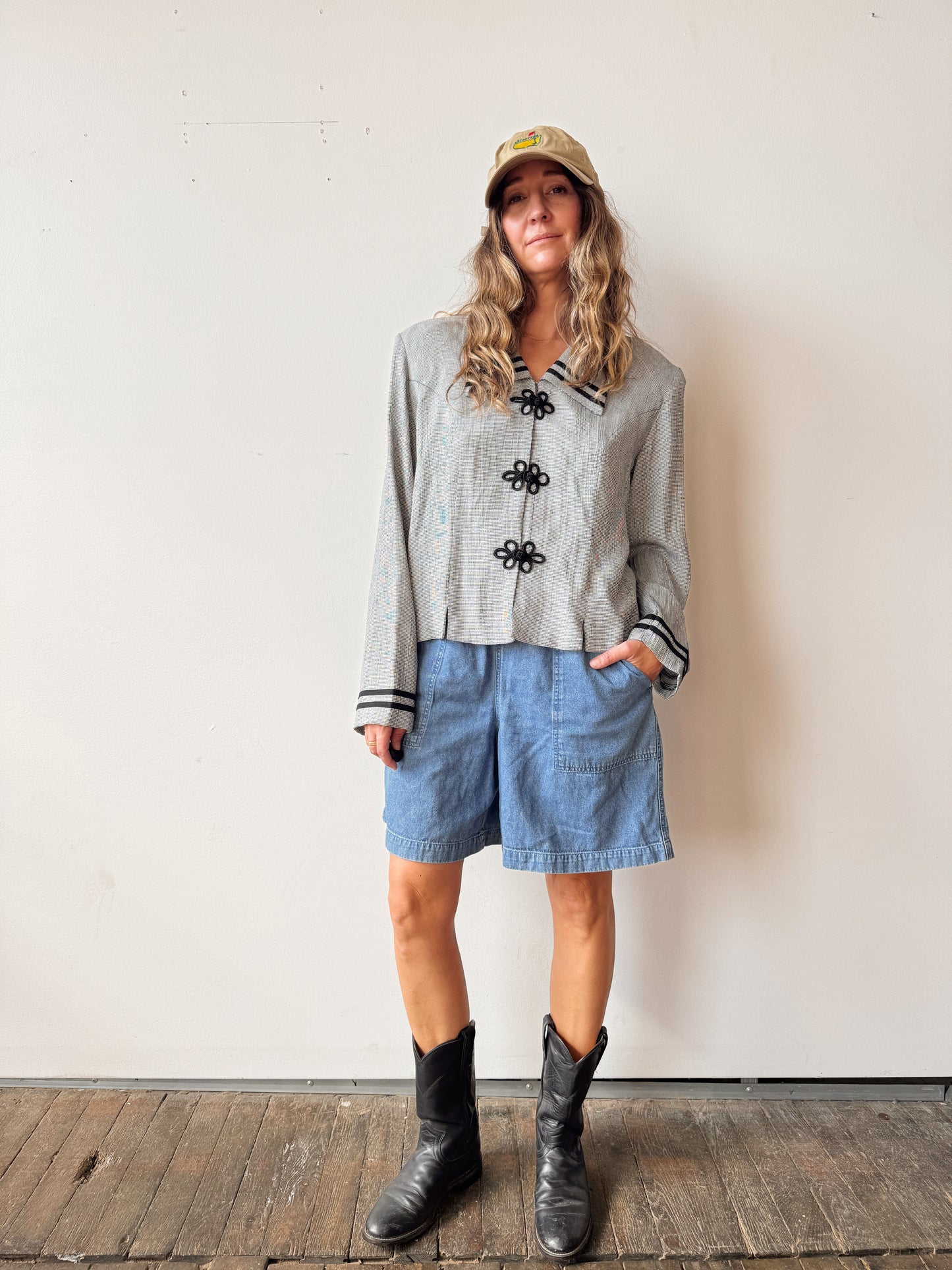 Houndstooth 90s Collar Blouse (M)