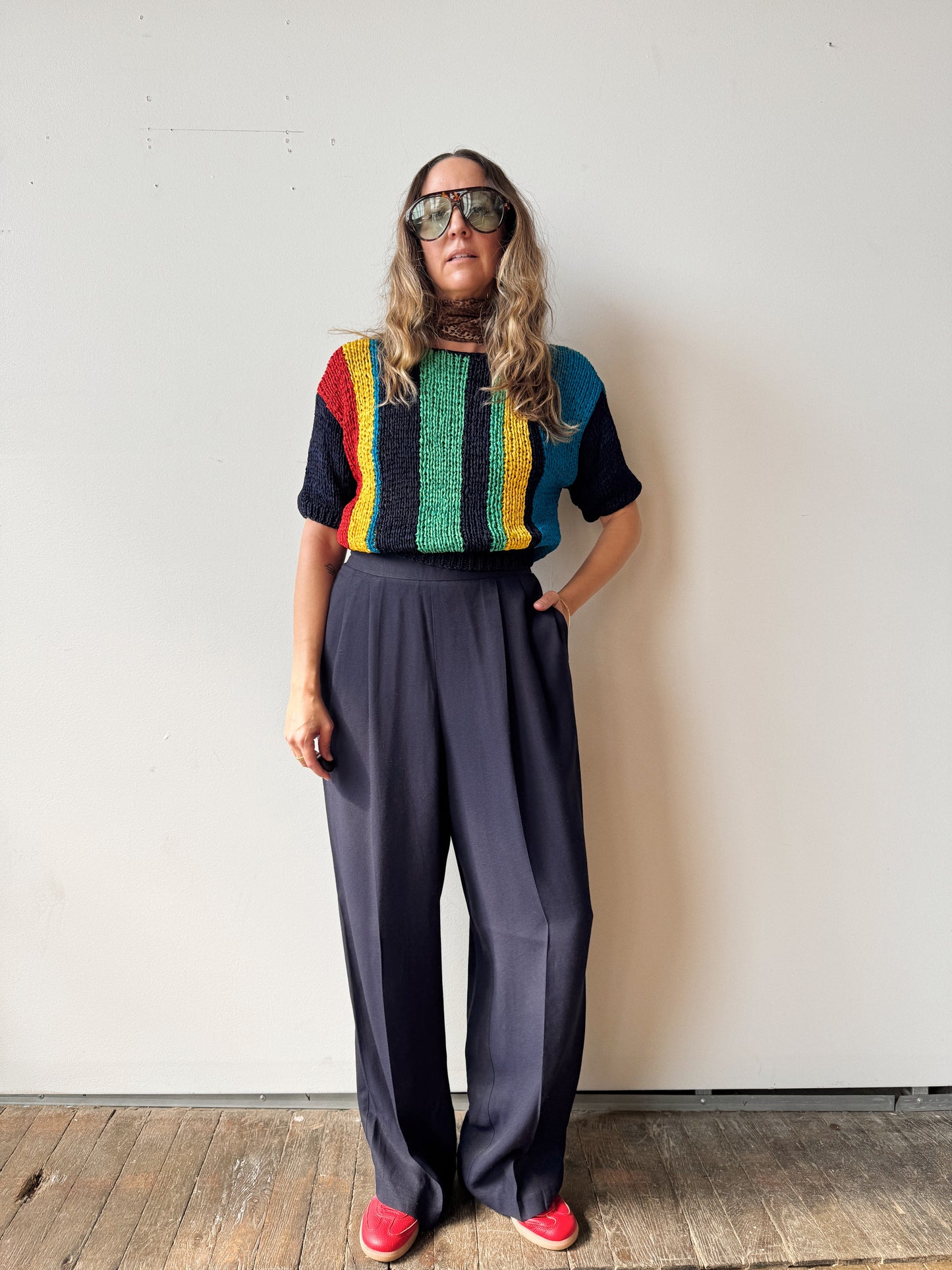 Navy 90s Wide Leg Trousuer Pant (29")
