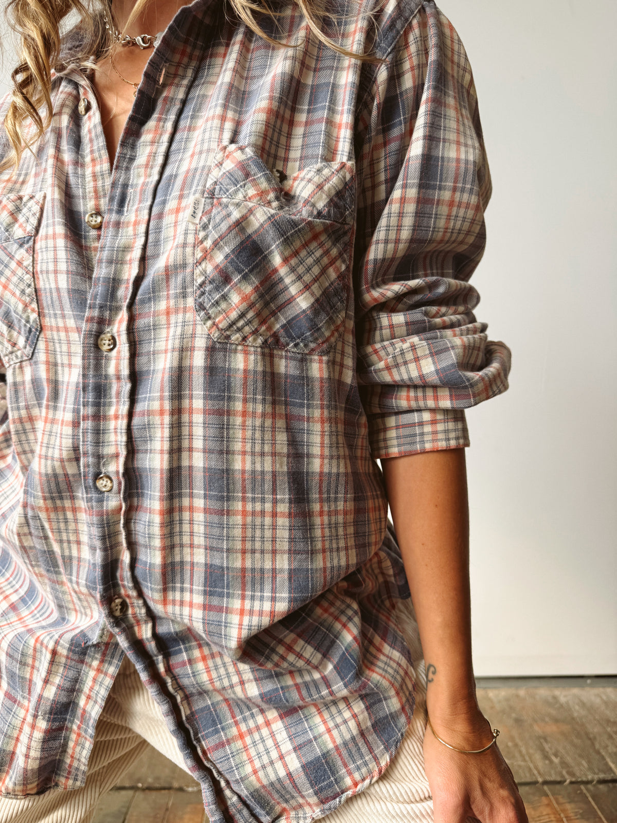 1980s Levi's Western Plaid Flannel Shirt (XL)