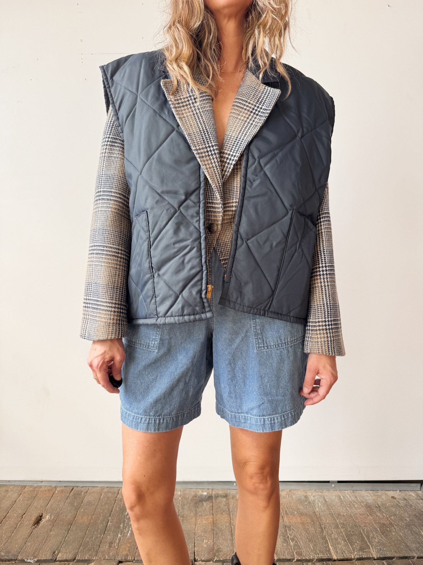 70s Dickson Navy Quilted Vest (L)