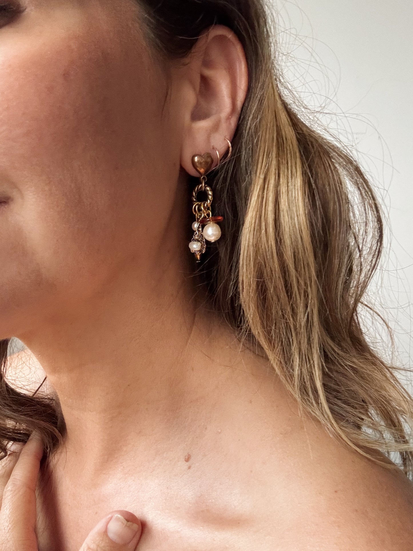 Heart and Charm Dangle Earrings