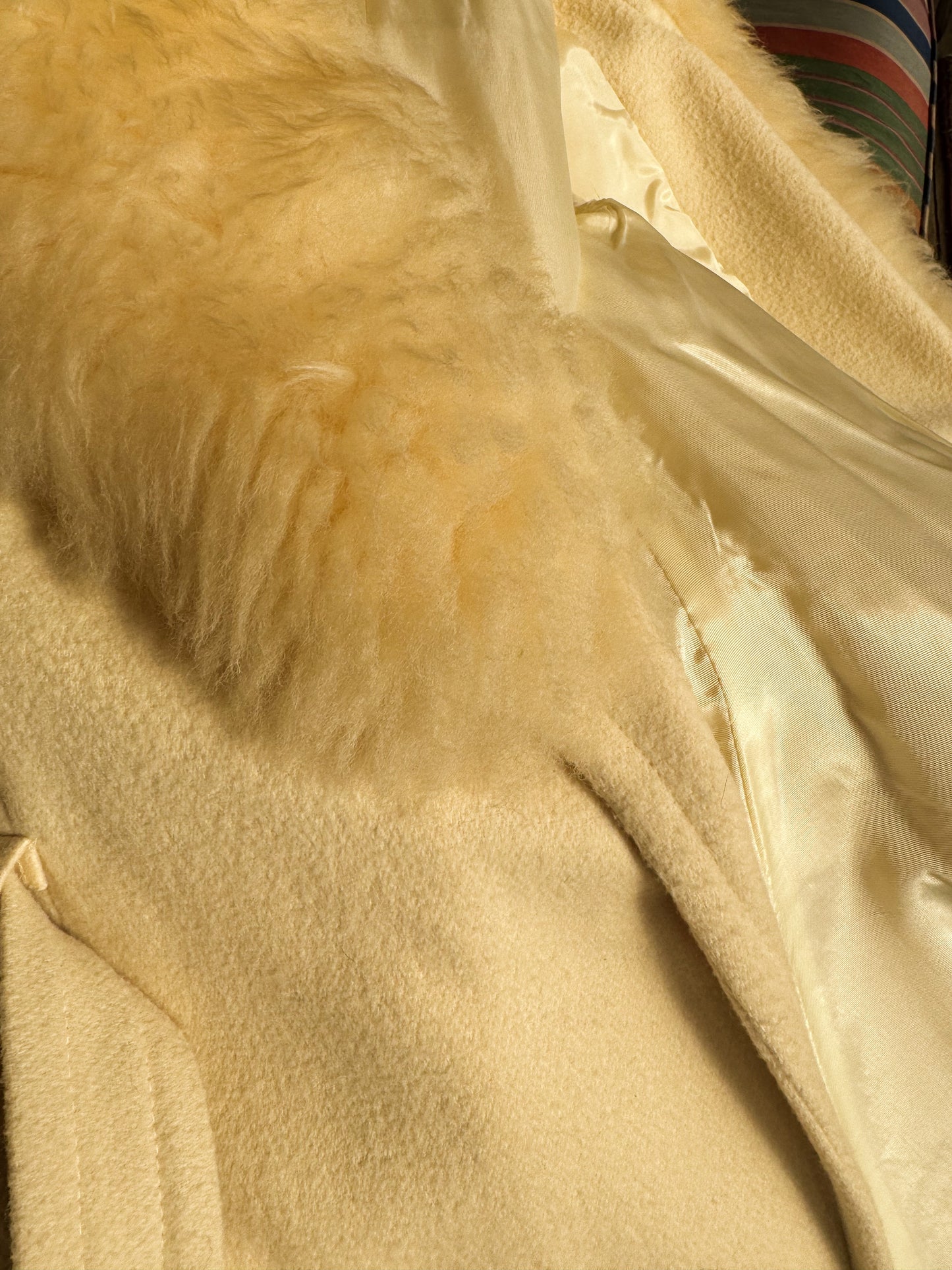 Cream Belted 70s Faux Fur Wool Jacket