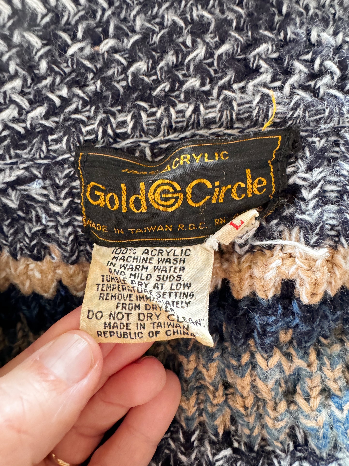 70s Gold Circle Cardigan Tie Sweater (L)