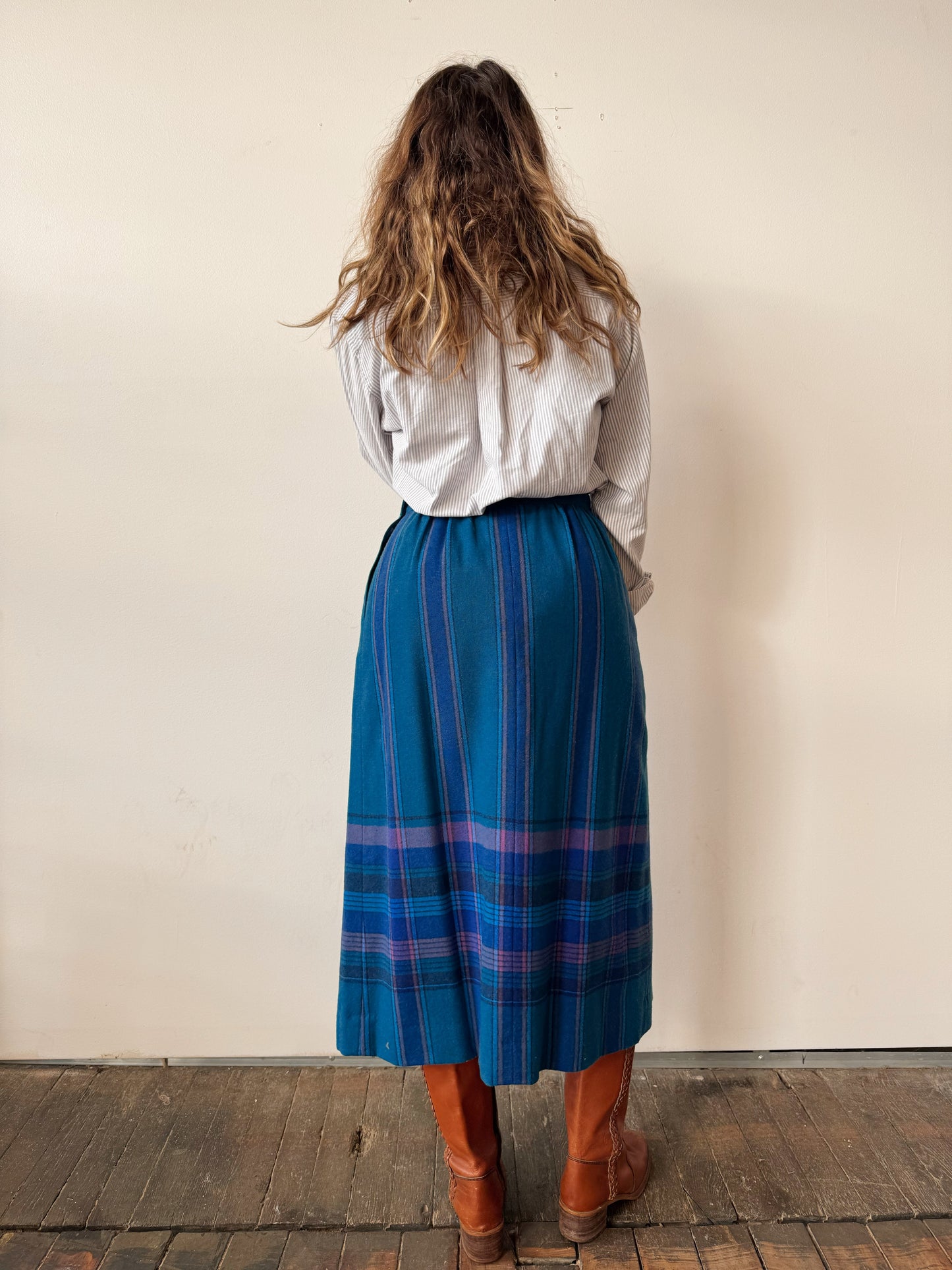 Pendelton Striped Wool 80s Midi Skirt (28")