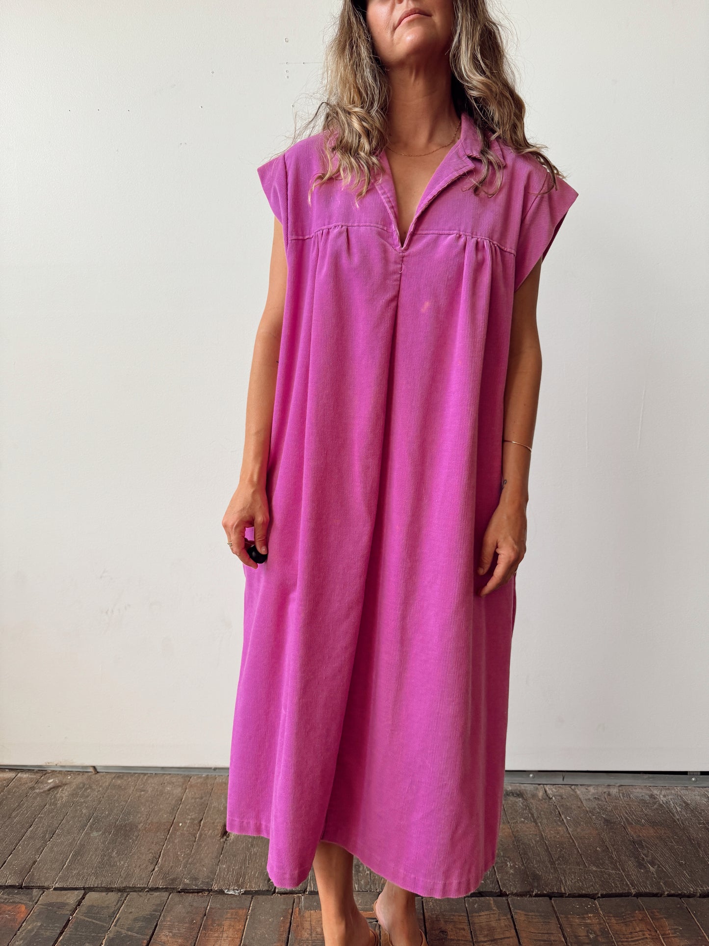 Magenta 80s Corduroy Midi Dress (L)