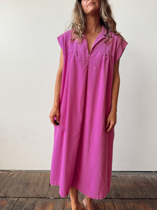 Magenta 80s Corduroy Midi Dress (L)