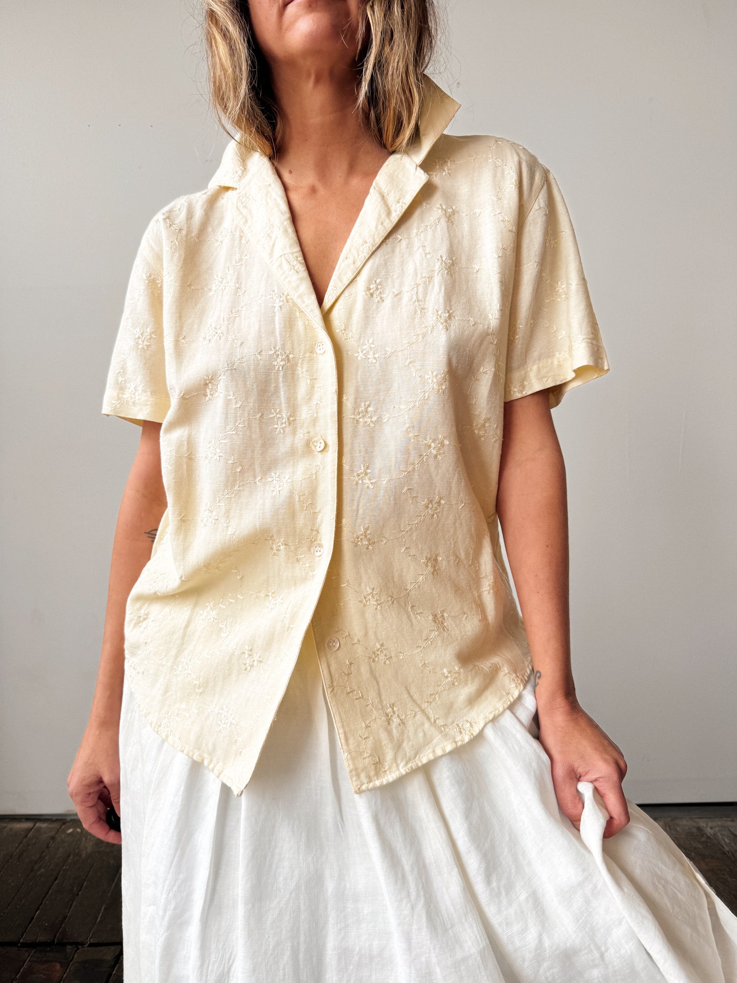 Butter Yellow Eyelet Summer Shirt (S)