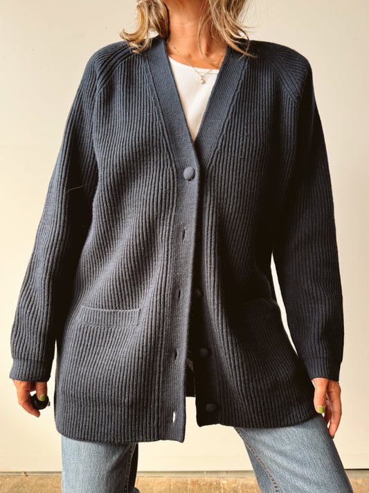 Ribbed Navy 00s Cardigan (L)