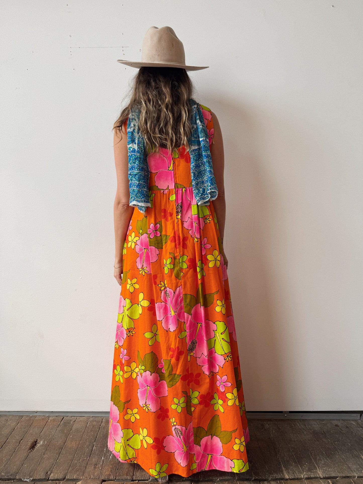 70s Miss Hawaii Tropical Floral Dress (M)