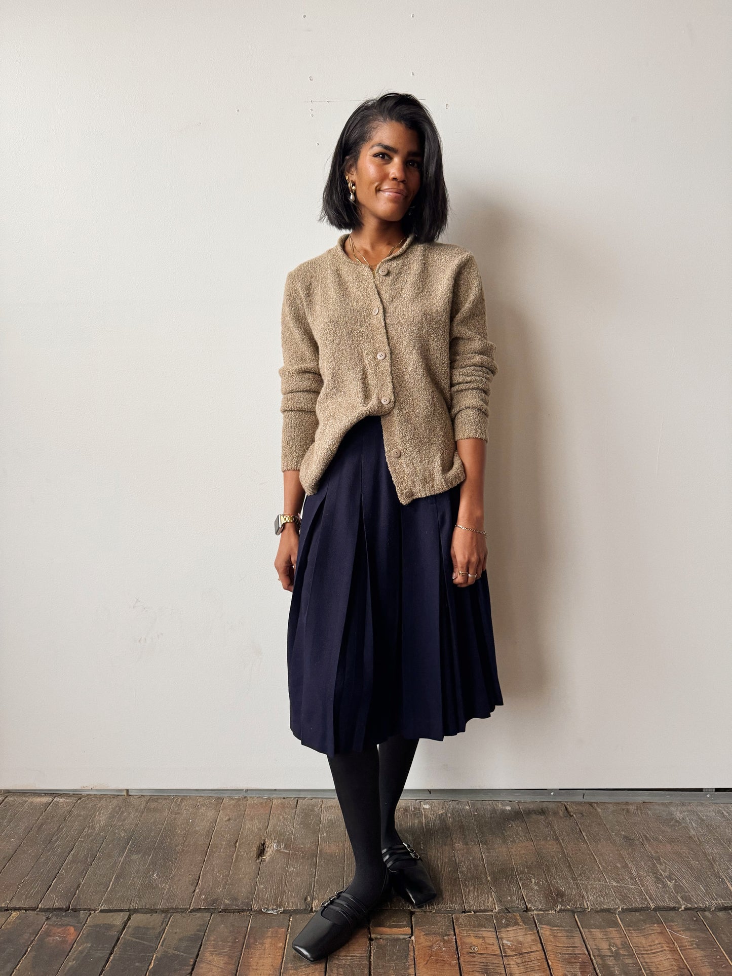 Oatmeal Boucle Cardigan Sweater (M)