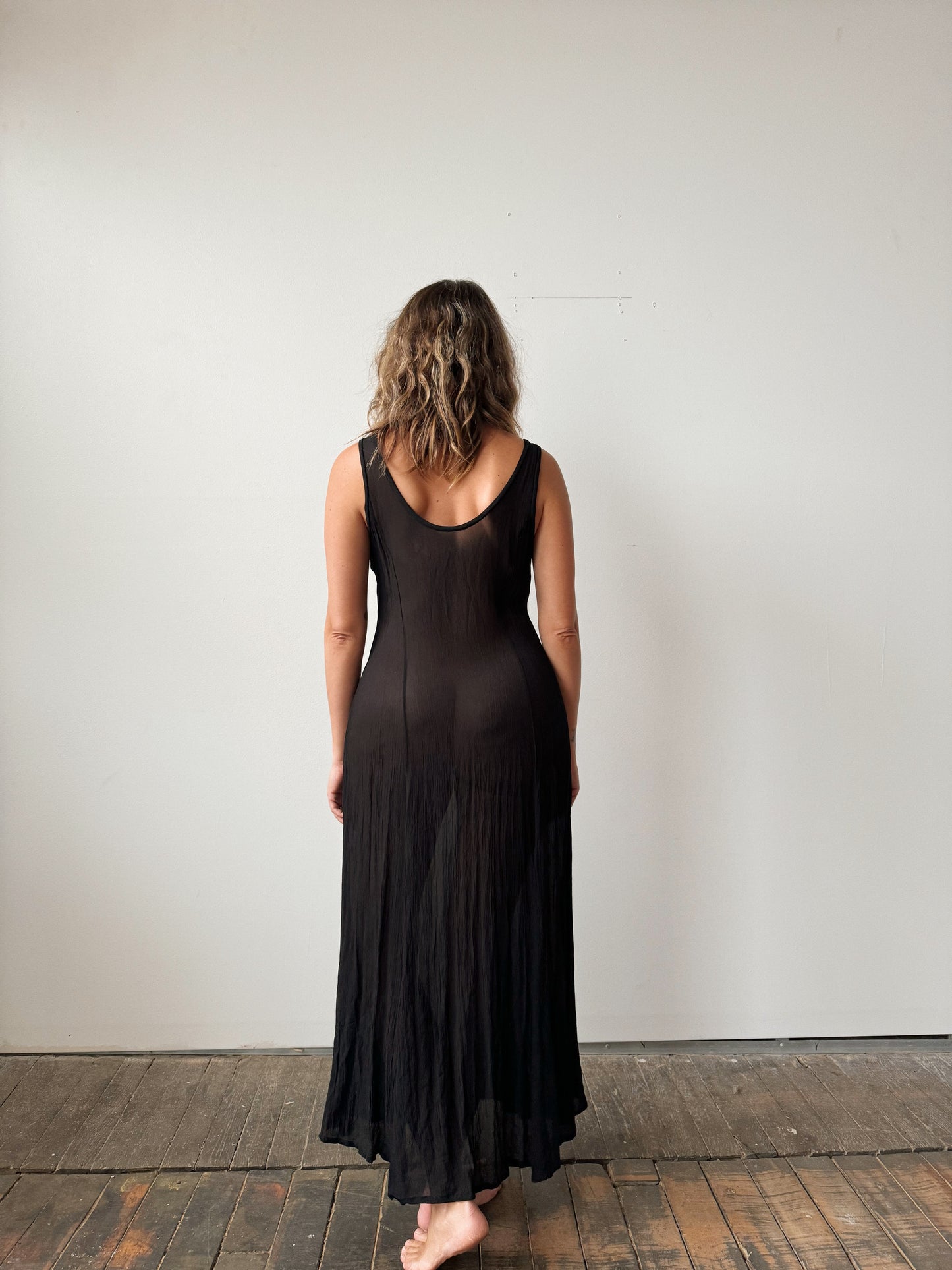 Sheer Minimal Black Chiffon Dress (M)