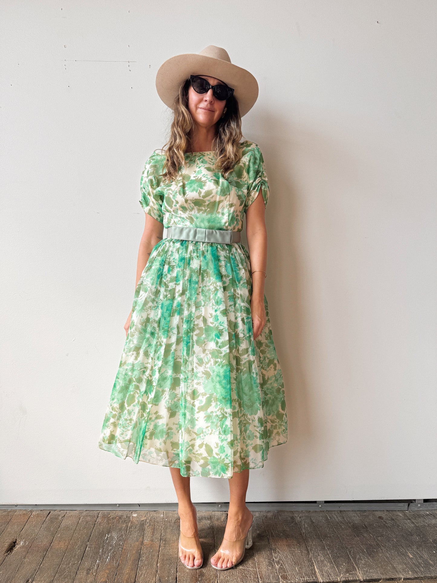 60s Chiffon Floral Overlay Party Dress