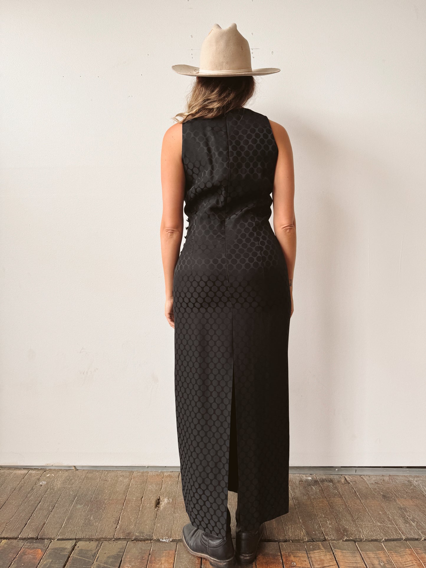 Polka Dot Black 90s Ruche Dress (4)