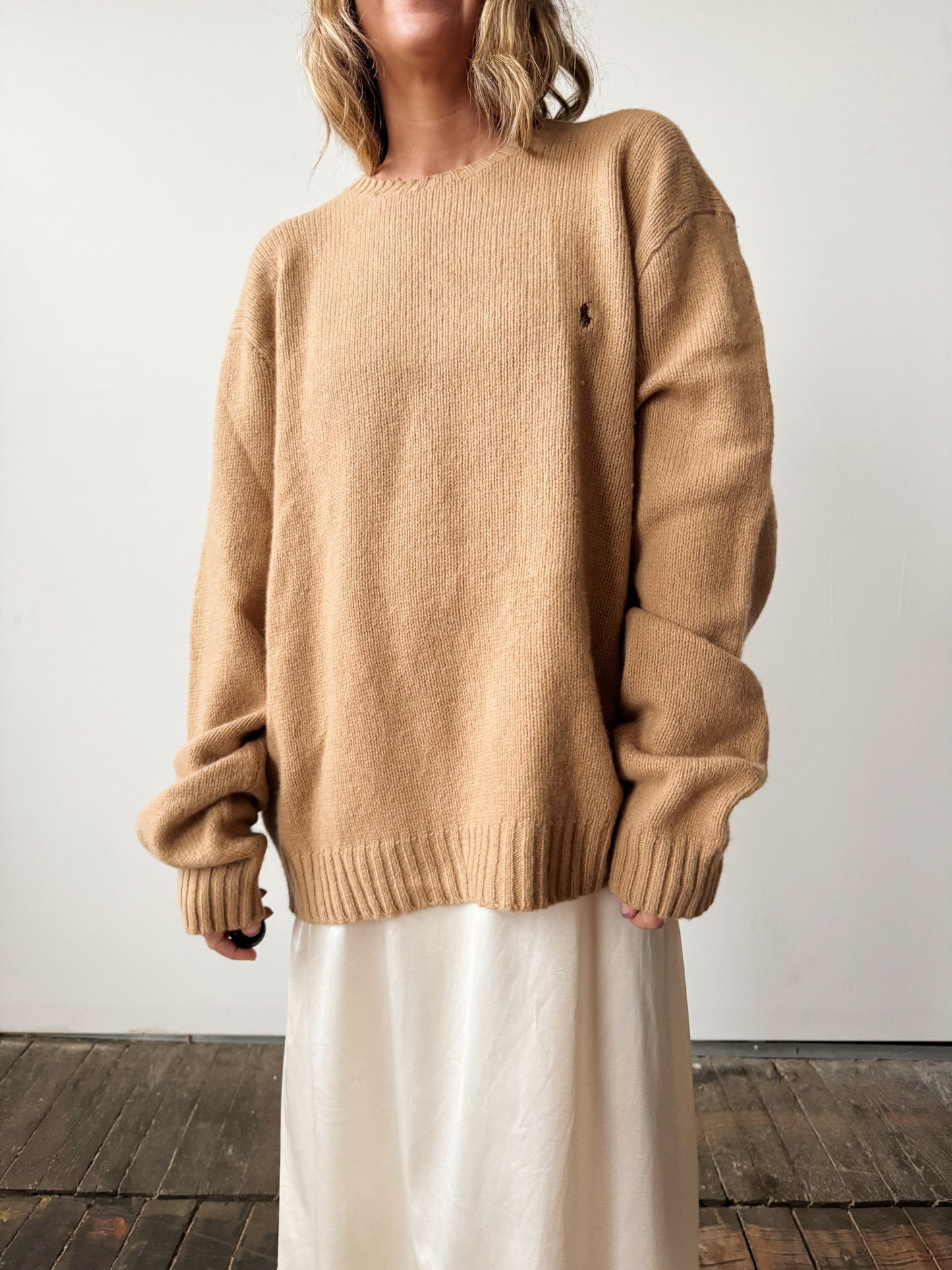 Polo Merino Wool and Angora Rabbit Crewneck Camel Sweater (Mens XXL)