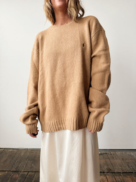 Polo Merino Wool and Angora Rabbit Crewneck Camel Sweater (Mens XXL)