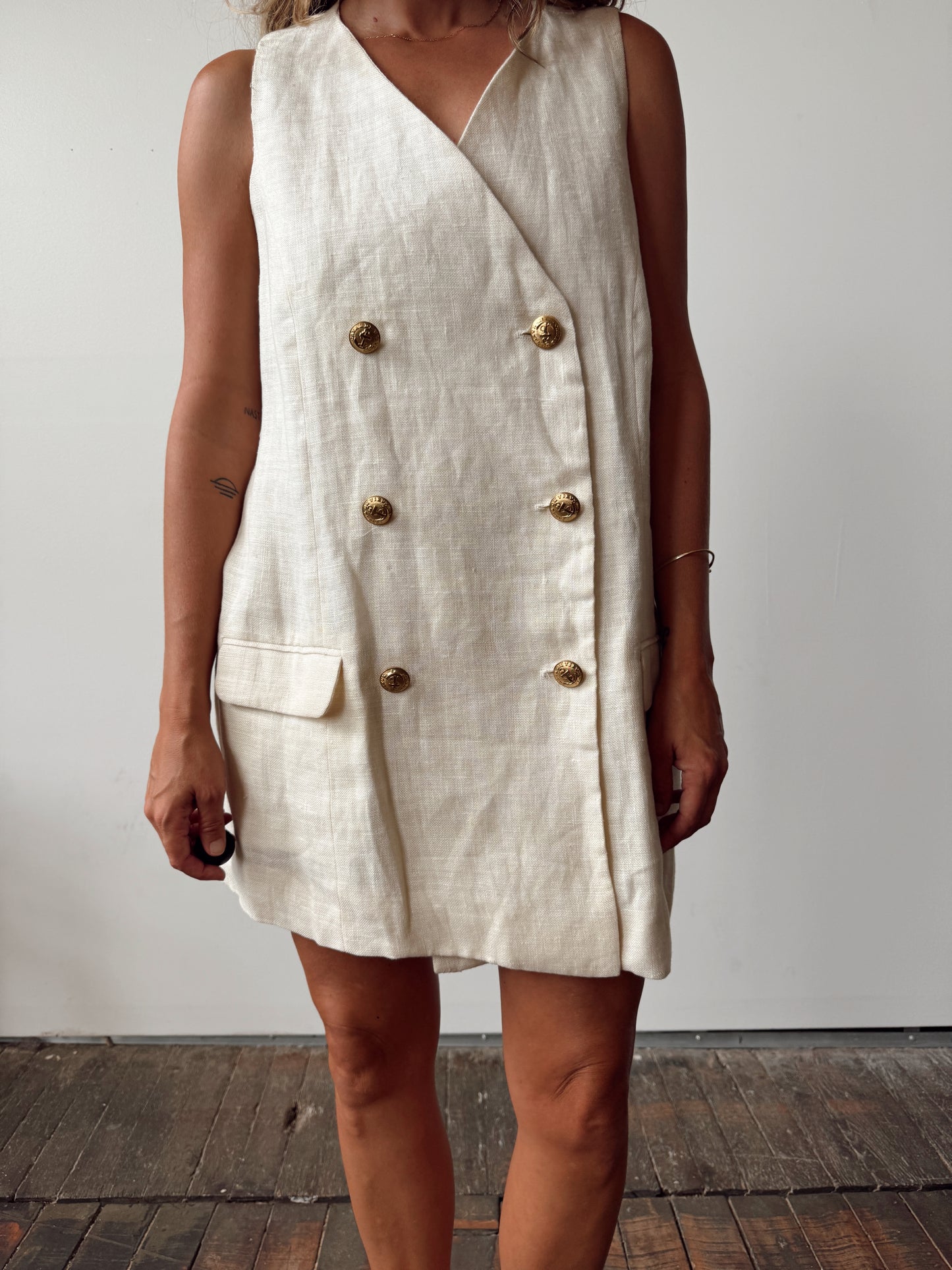 Linen 90s Double-Breasted Vest (XL)