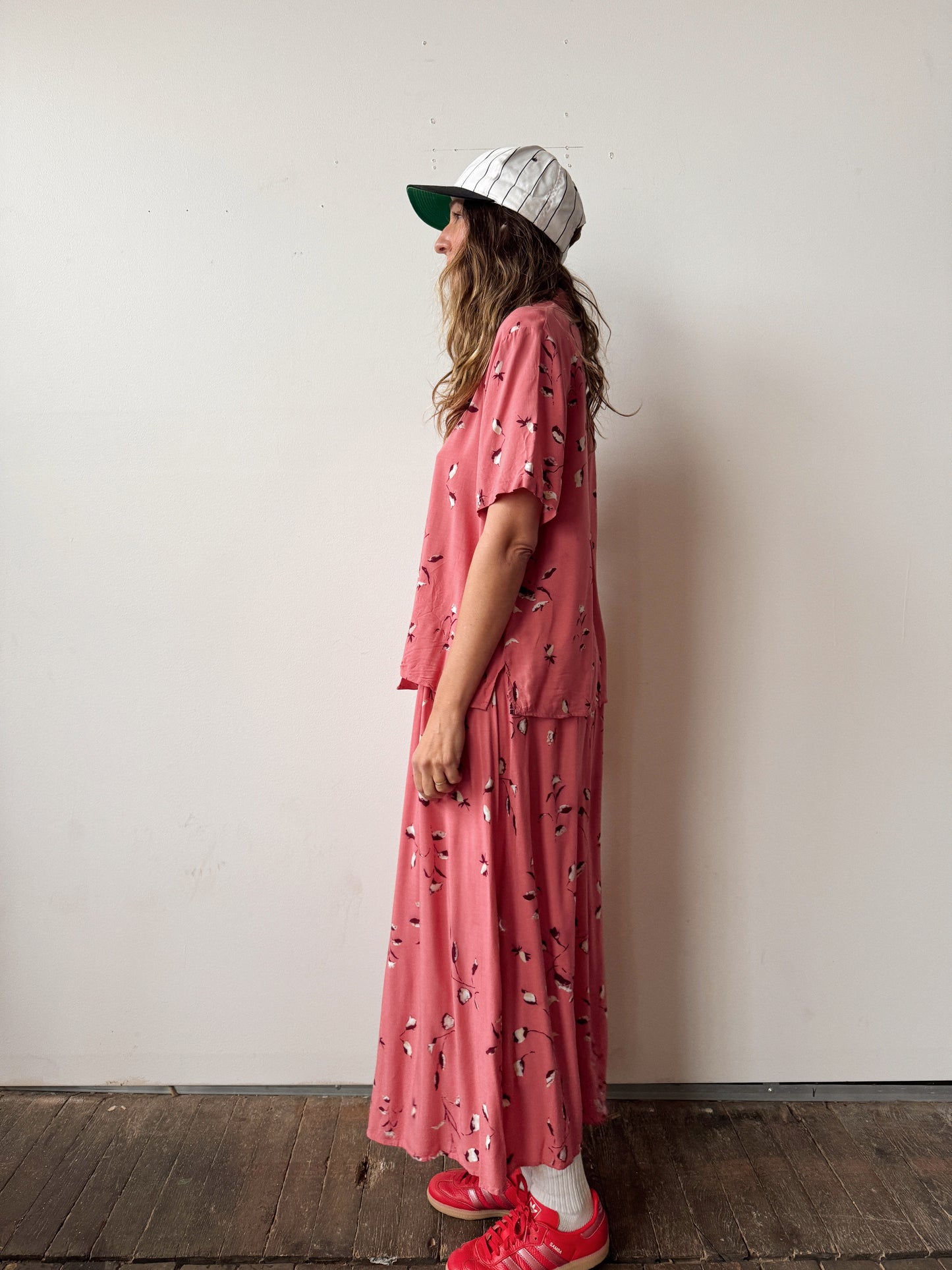 Coral 90s Floral Match Skirt Set (M)