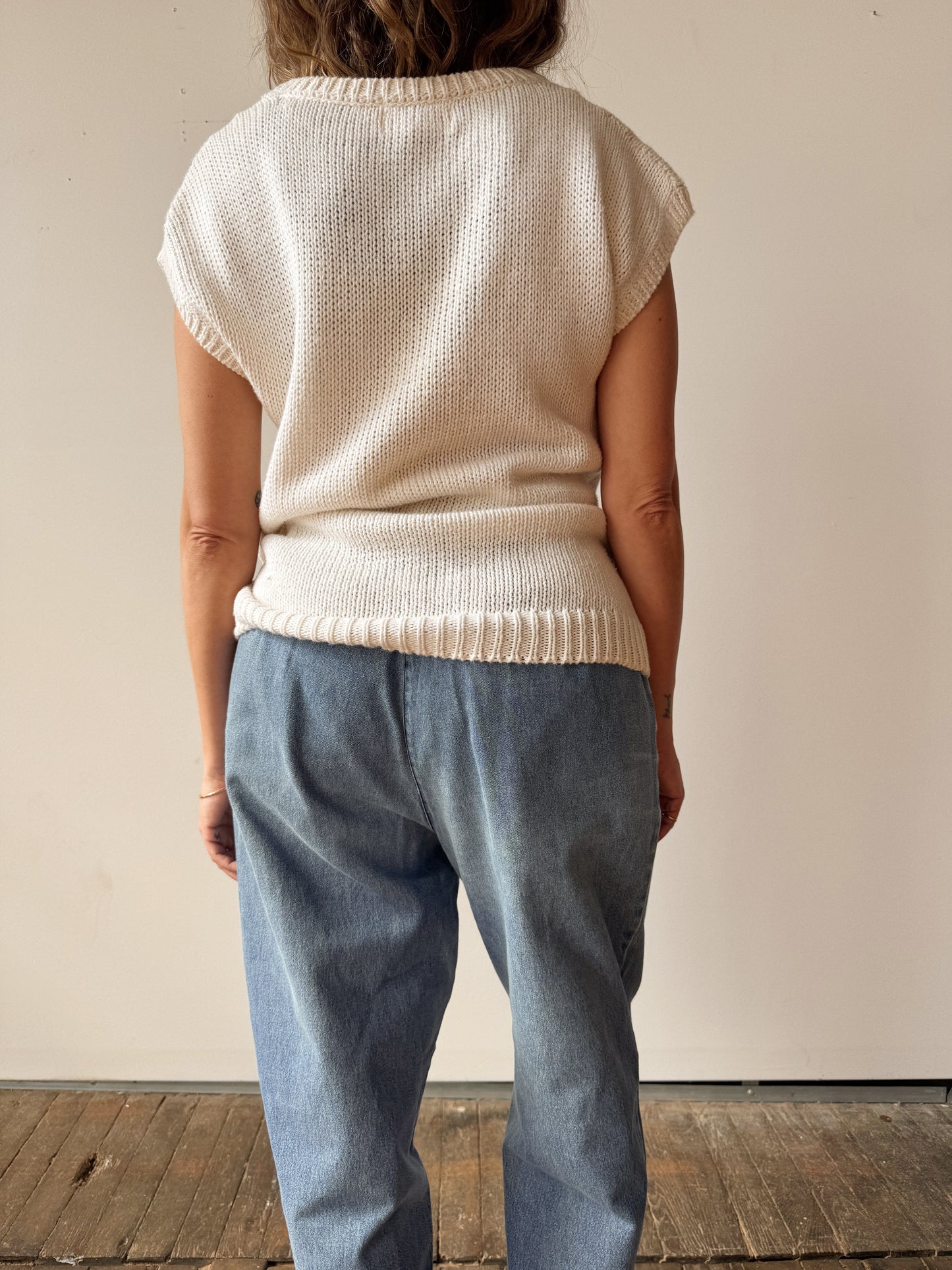 Pastel 90s Hibiscus Knit Summer Sweater (M)