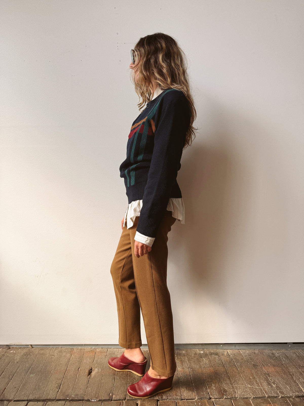 Navy Graphic Stripes Wool 80s Sweater