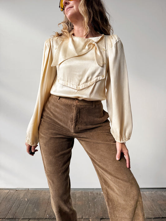 Sateen Ivory 70s Handkerchief Wrap Blouse (XS)