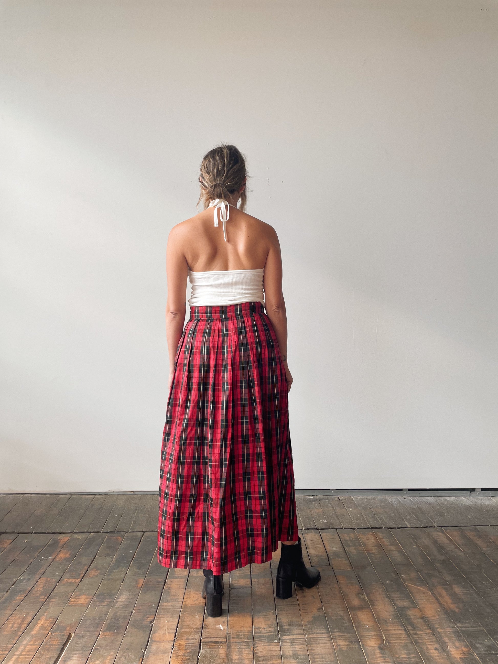 Silk plaid maxi skirt Clearance