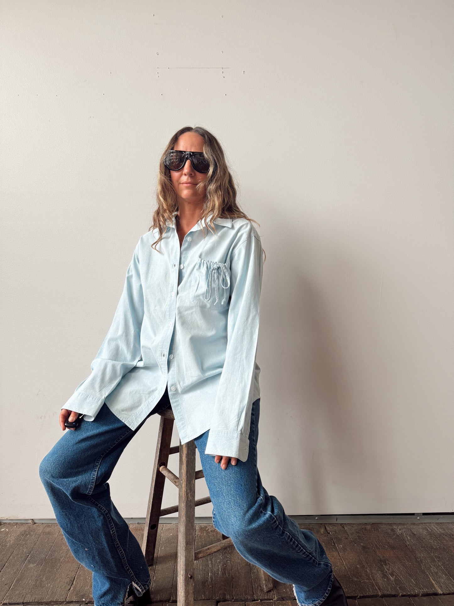 Oversized Bill Blass Light Blue Denim Shirt (M)