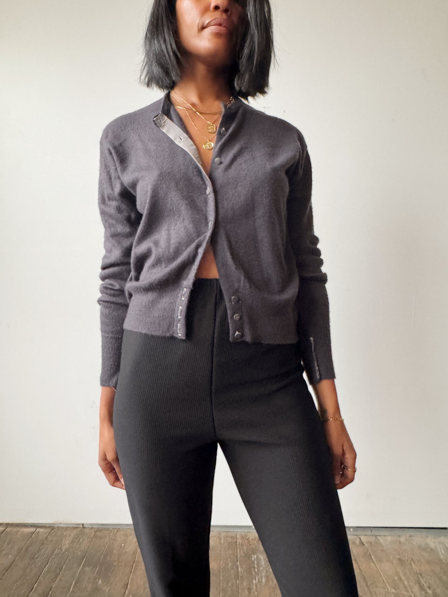 Cashmere Slate Grey 70s Cardigan Sweater (S)