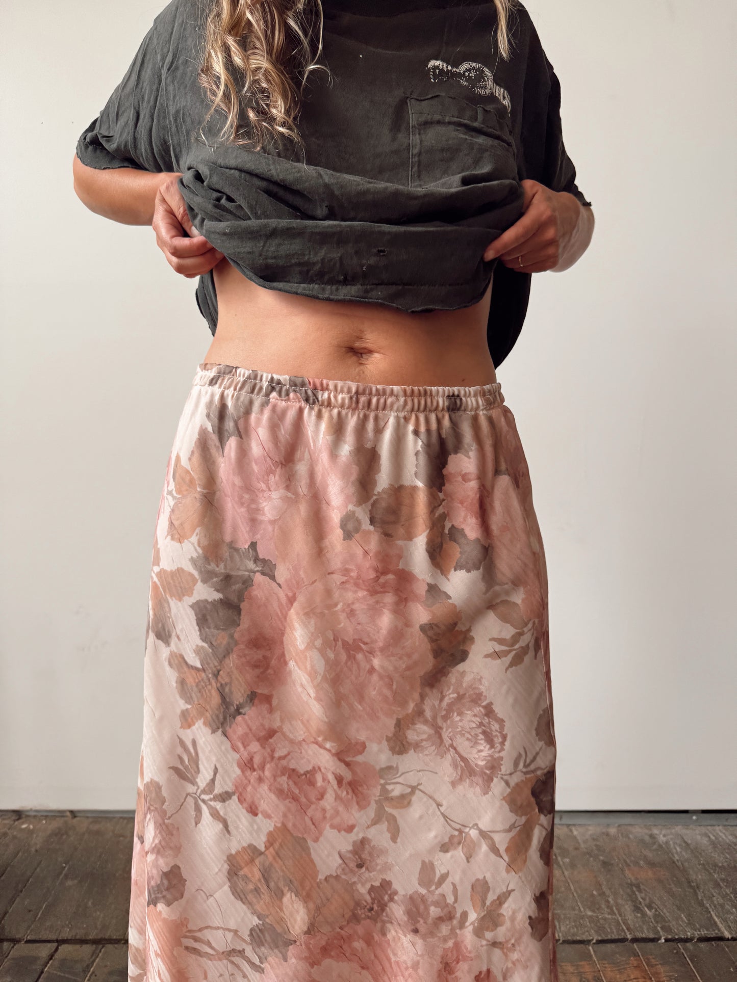 90s Dusty Floral Overlay Maxi Skirt (28")