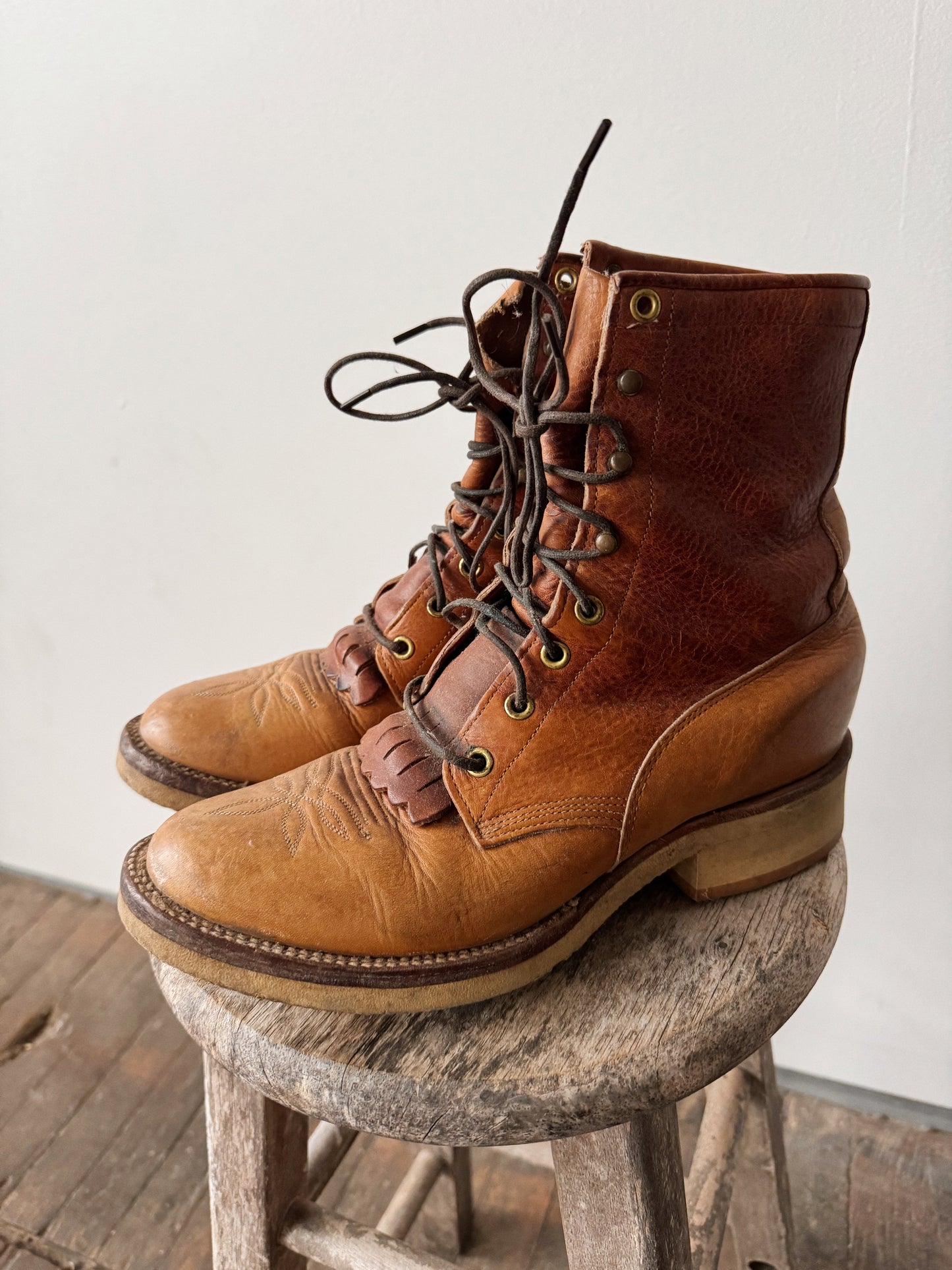90s Leather Roper Lace-up Boot (8.5)