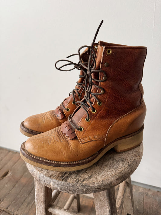 90s Leather Roper Lace-up Boot (8.5)