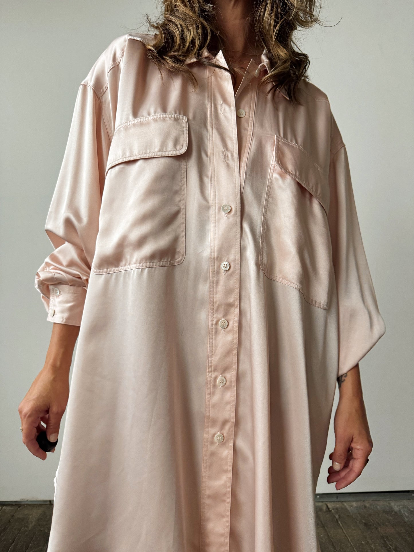 Baby Pink Sateen Oversize Shirt (1X)