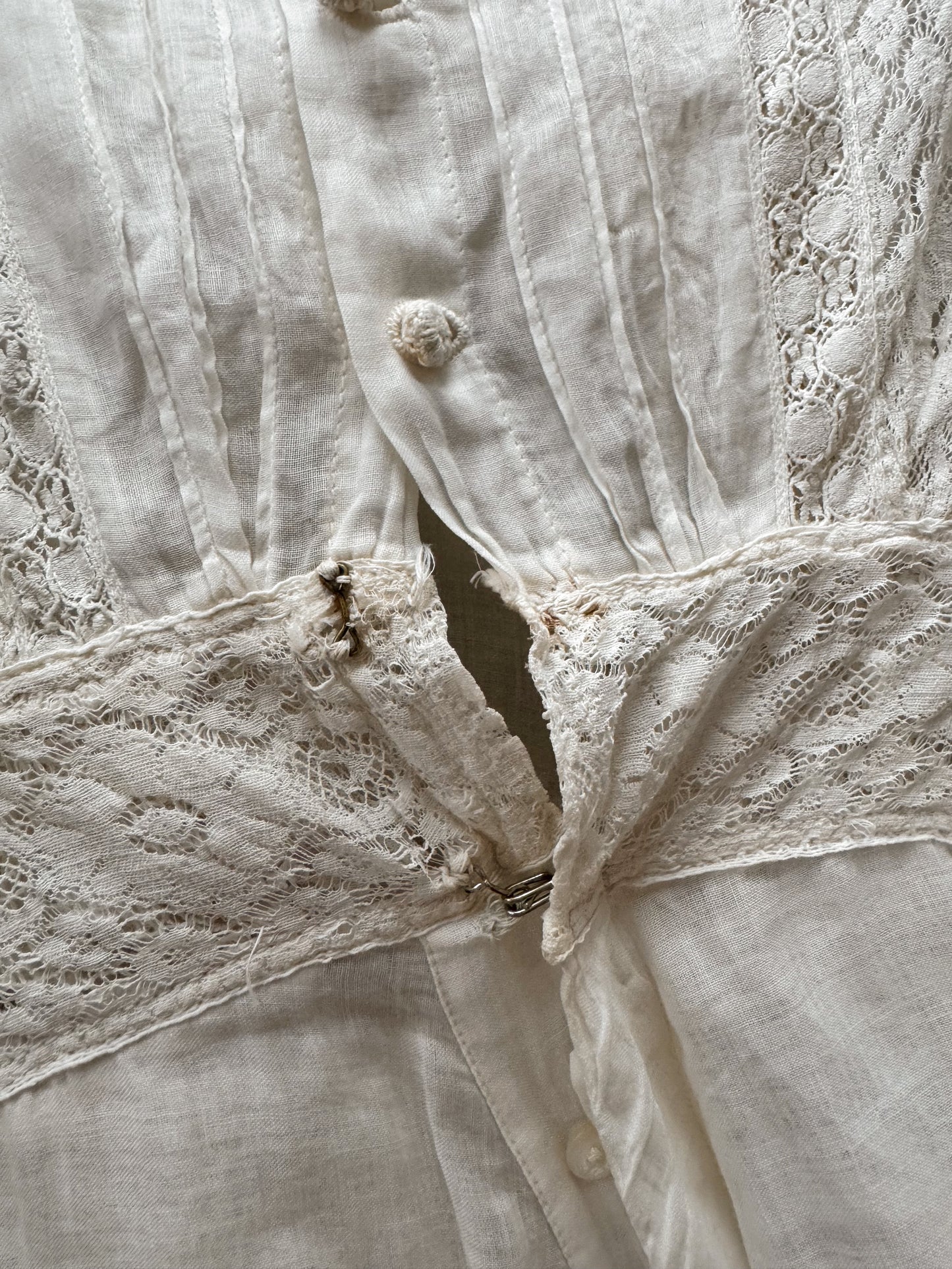 Antique Edwardian 1900s White Cotton Lace Dress (M)