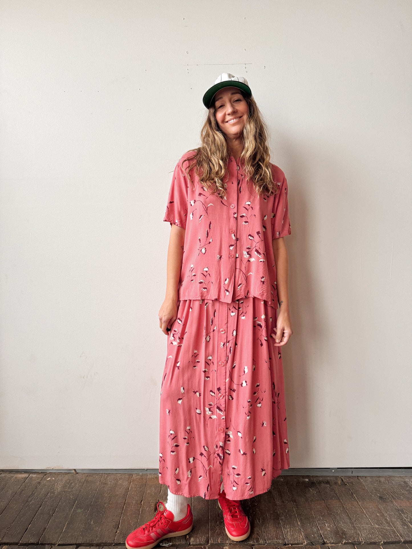Coral 90s Floral Match Skirt Set (M)
