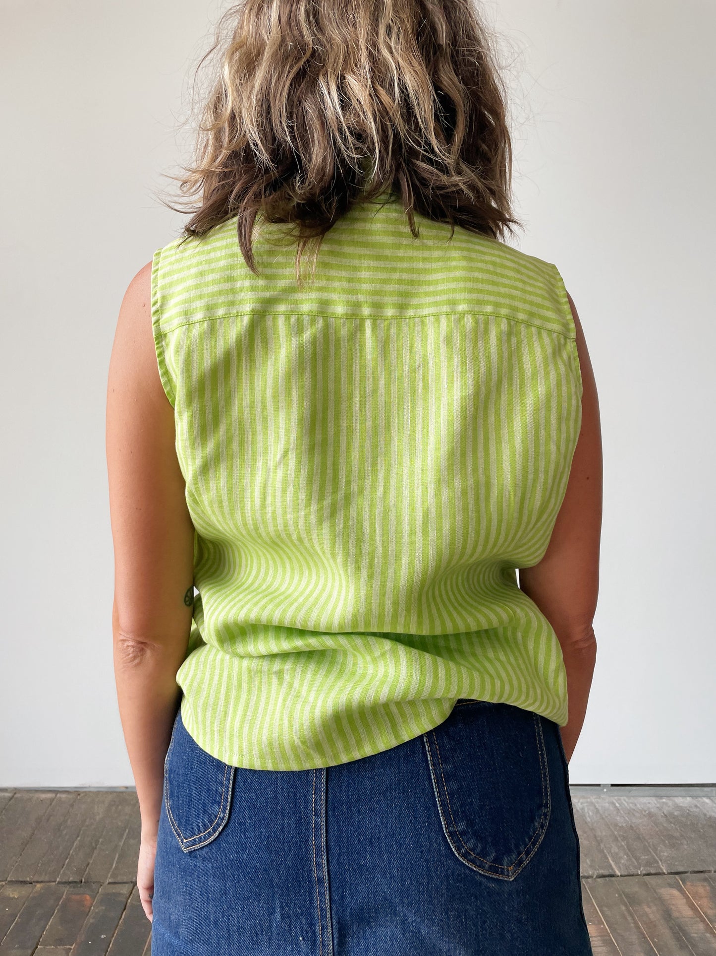 Chartreuse Stripe Linen Top