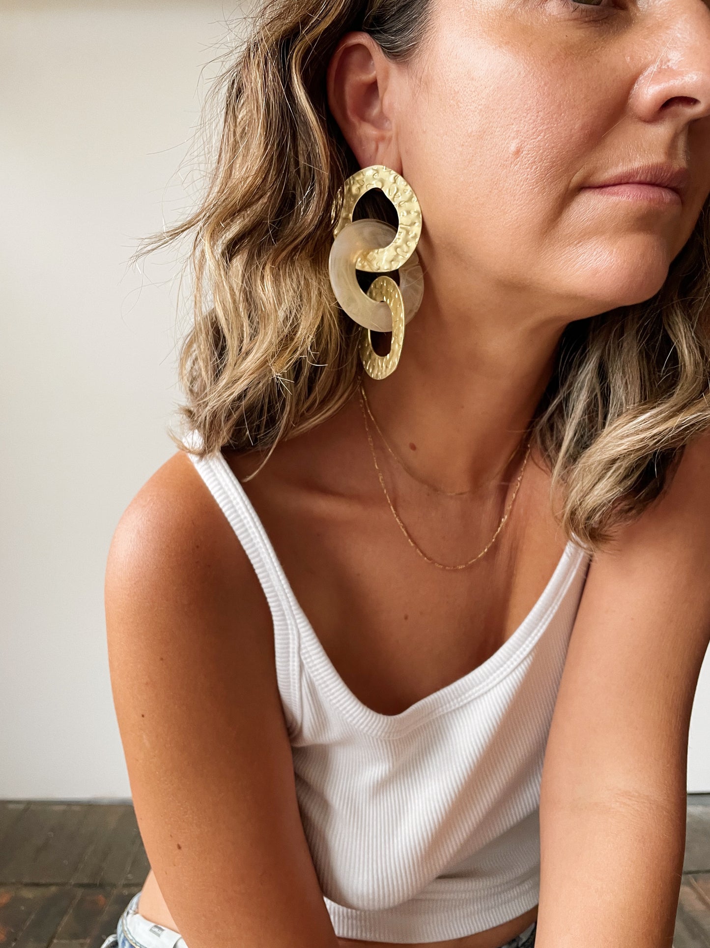 Hammer Gold and Shell Earrings