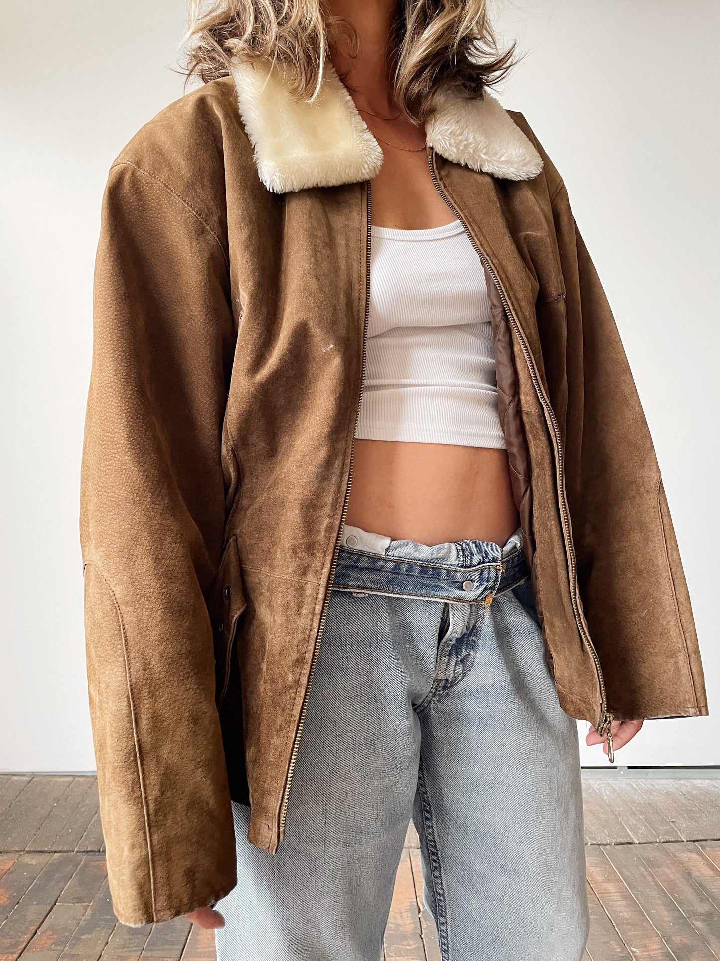 Suede Fur Collar Cinch Jacket