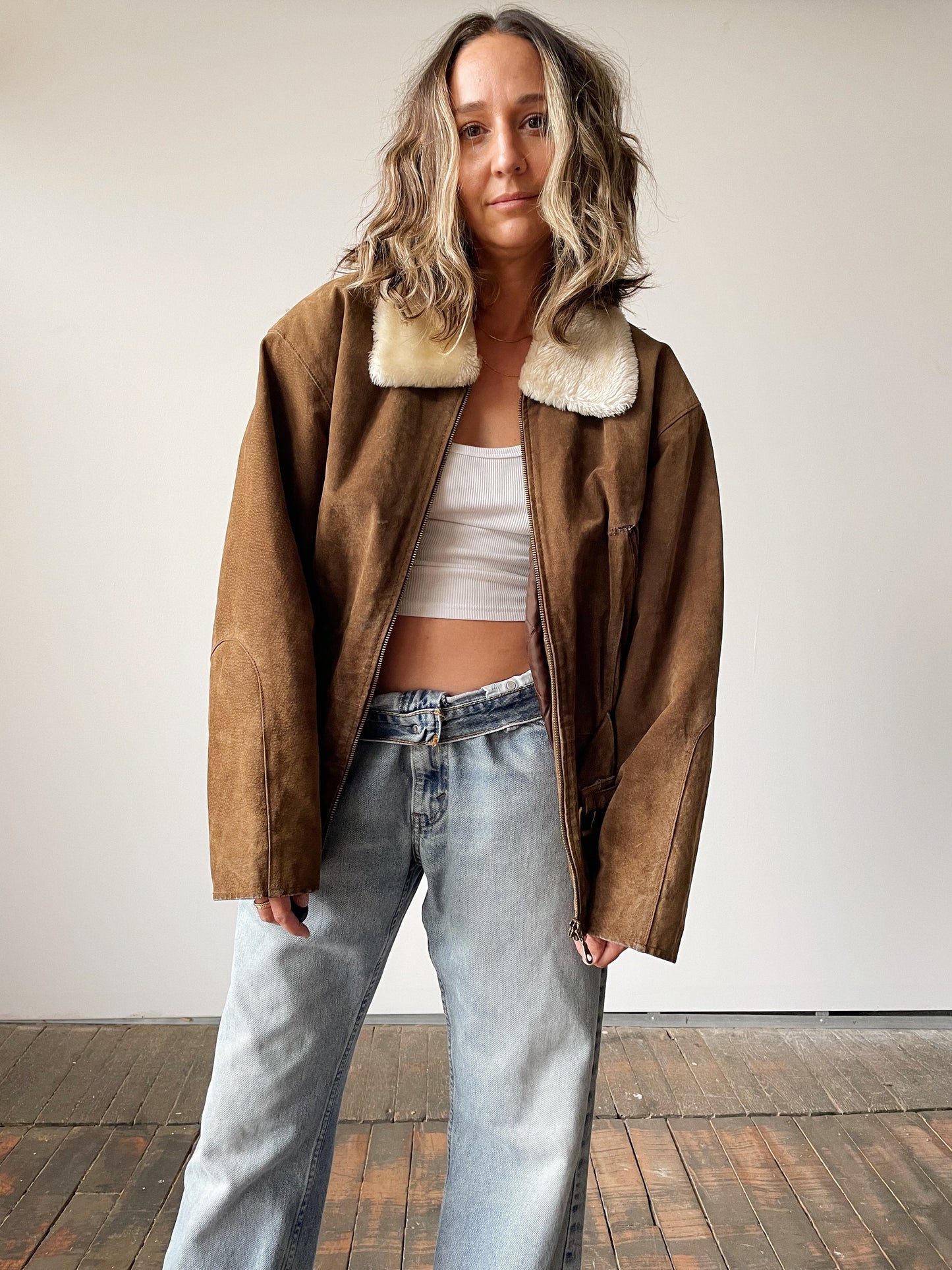 Suede Fur Collar Cinch Jacket