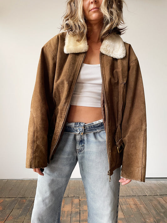 Suede Fur Collar Cinch Jacket